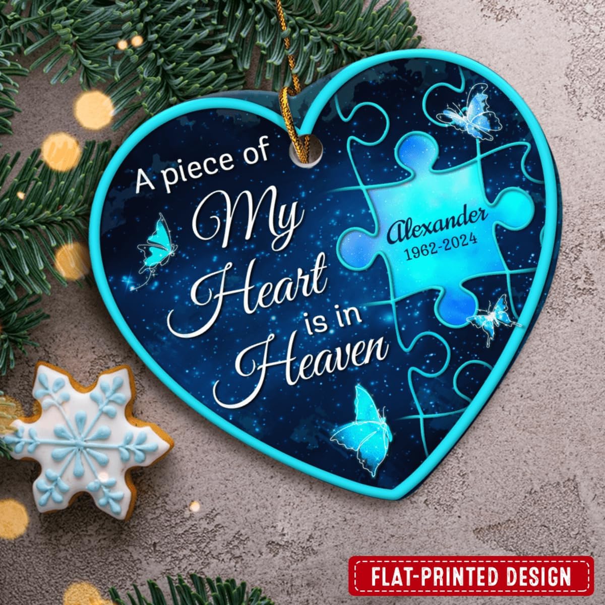 Personalized Memorial Ornaments A Piece of My Heart is in Heaven Ceramic Christmas Ornament in Loving Memory Sympathy Remembrance Keepsake Lost Loved One Gifts Xmas Tree Decorations