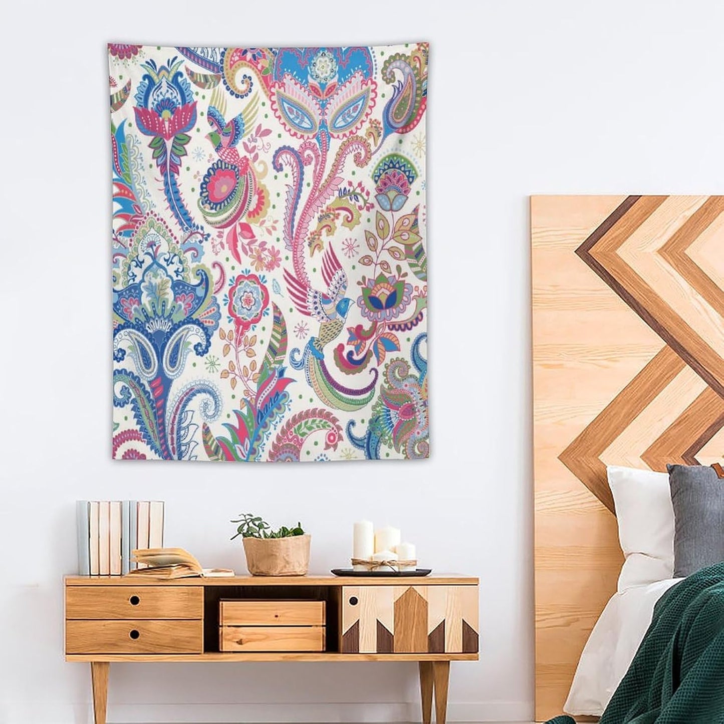 ICMOLYYENLO Boho Green Leaves Tapestry, Mid Century Abstract Tropical Palm Leaves Modern Minimalist Geometric Wall Hanging, Neutral Home Decor Art for Living Room Bedroom Dorm 60x80 Inch