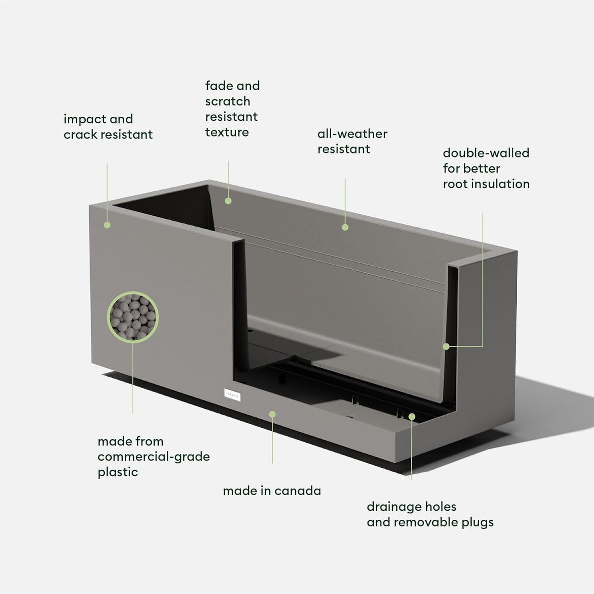 Veradek Block Series Long Box Planter - Large Rectangular Planter for Indoor or Outdoor Patio/Porch | Durable All-Weather Use with Drainage Holes | Modern Décor for Tall Plants, Flowers or Shrubs