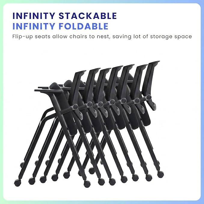 20 Pack Stackable Conference Room Chairs with Paddle Folding Office Chair Foldable Desk Chair Mesh Back and Arms for Conference Meeting Guest Reception Home Office Training Room Chair Black