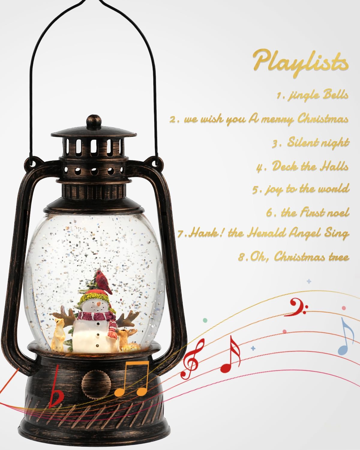 Christmas Decorations Indoor-Musical Snow Globe with 6H Timer,Snowman Cardinal Deer Lighted Scene Snow Globes Lantern USB or Battery Powered,Christmas Decorations Decor for Home