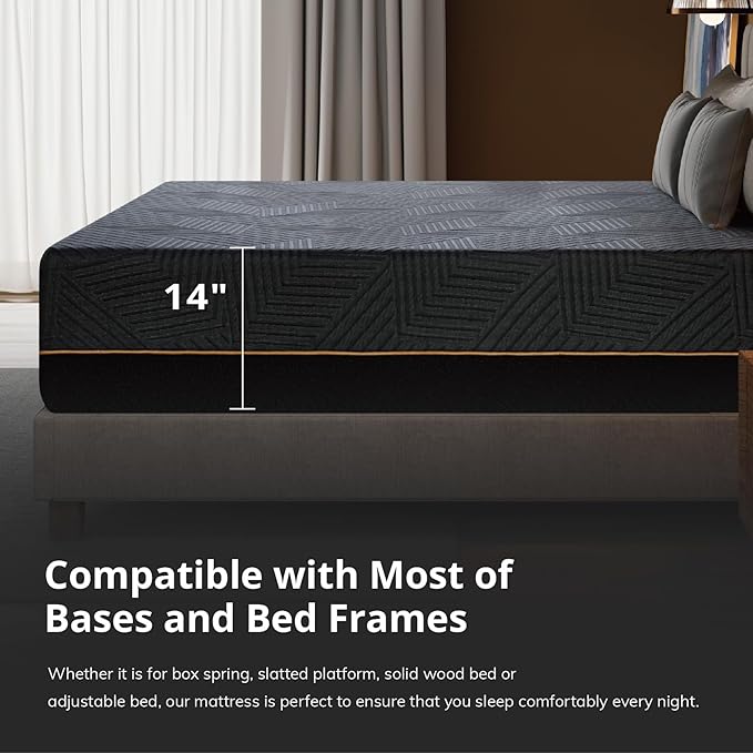 EGOHOME 14 Inch Full Memory Foam Mattress for Back Pain, Cooling Copper Gel Bed in a Box, Foam Made in USA, CertiPUR-US Certified, Therapeutic Medium Firm, Double 54x75x14 Black