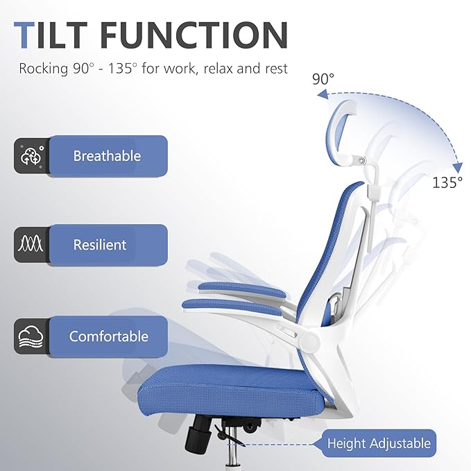 Office Chair,Ergonomic Comfy Home Desk Chair with 350LBS Capacity,High Back Gaming Chair with Wheels,Mesh Computer Chair,Lumbar Support, Adjustable Headrest,Flip-up Armrest