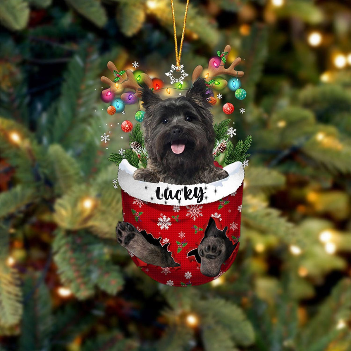 Cairn Terrier 2 Dog Christmas Ornament, Cairn Terrier 2 in Snow Pocket Christmas Tree Ornament, Dog Lovers Gift Idea Xmas Decor, Christmas Decorations for Tree, Christmas Ornament Gift for Dog Lovers