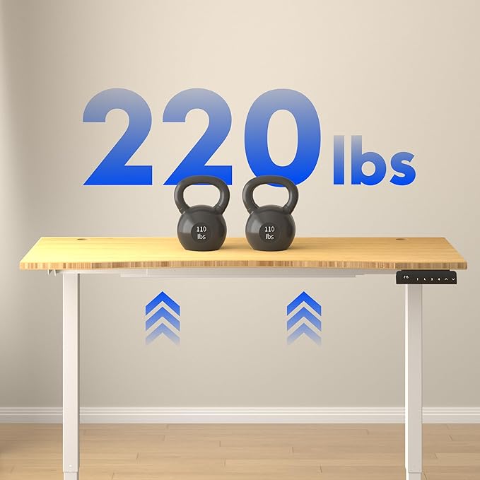FLEXISPOT E3 Bamboo Dual Motor 48x24 Inch Electric Height Adjustable Standing Whole-Piece Board Sit Stand Up Desk (White Frame + Bamboo Curved Desktop)