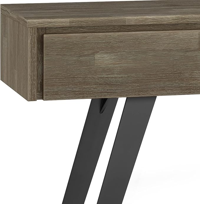 SIMPLIHOME Lowry SOLID ACACIA WOOD and Metal 60 Inch Wide Modern Industrial Console Sofa Table in Distressed Grey, For the Living Room Entryway and Bedroom