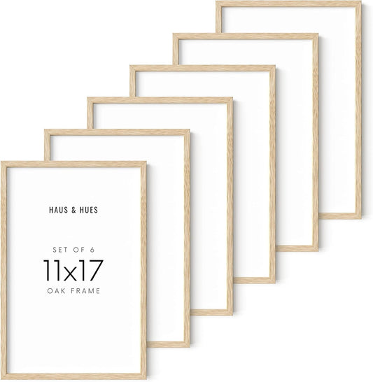 HAUS AND HUES Picture Frame - 6 Set Contemporary Wooden 11x17 inches, Beige Oak Frame