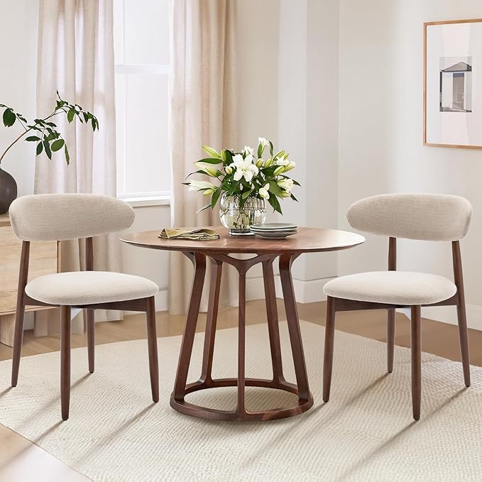 COLAMY Wooden Dining Chairs Set of 4, Modern Fabric Upholstered Kitchen Side Chairs, Farmhouse Dining Room Chairs with Foot Pegs, Beige