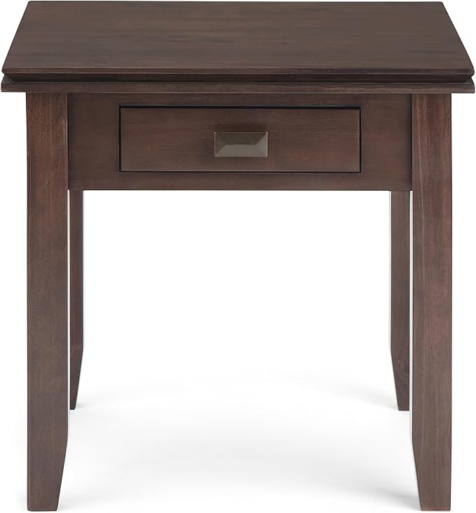 SIMPLIHOME Artisan SOLID WOOD 21 inch Wide Square Transitional End Side Table in Tobacco Brown for the Living Room and Bedroom