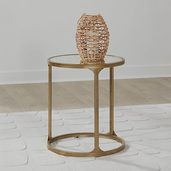 Signature Design by Ashley Korajane Transitional Metal End Table with Tempered Glass Top, Metallic