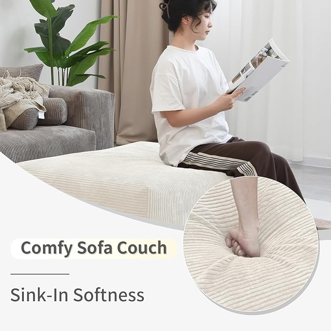 WJShome Cloud Couch Modular Sectional Sofa,102inch Corduroy Couch 2 Seater LoveSofa,Beige Convertible Sectional Sofa for Living Room, Cushion Covers Removable& Washable