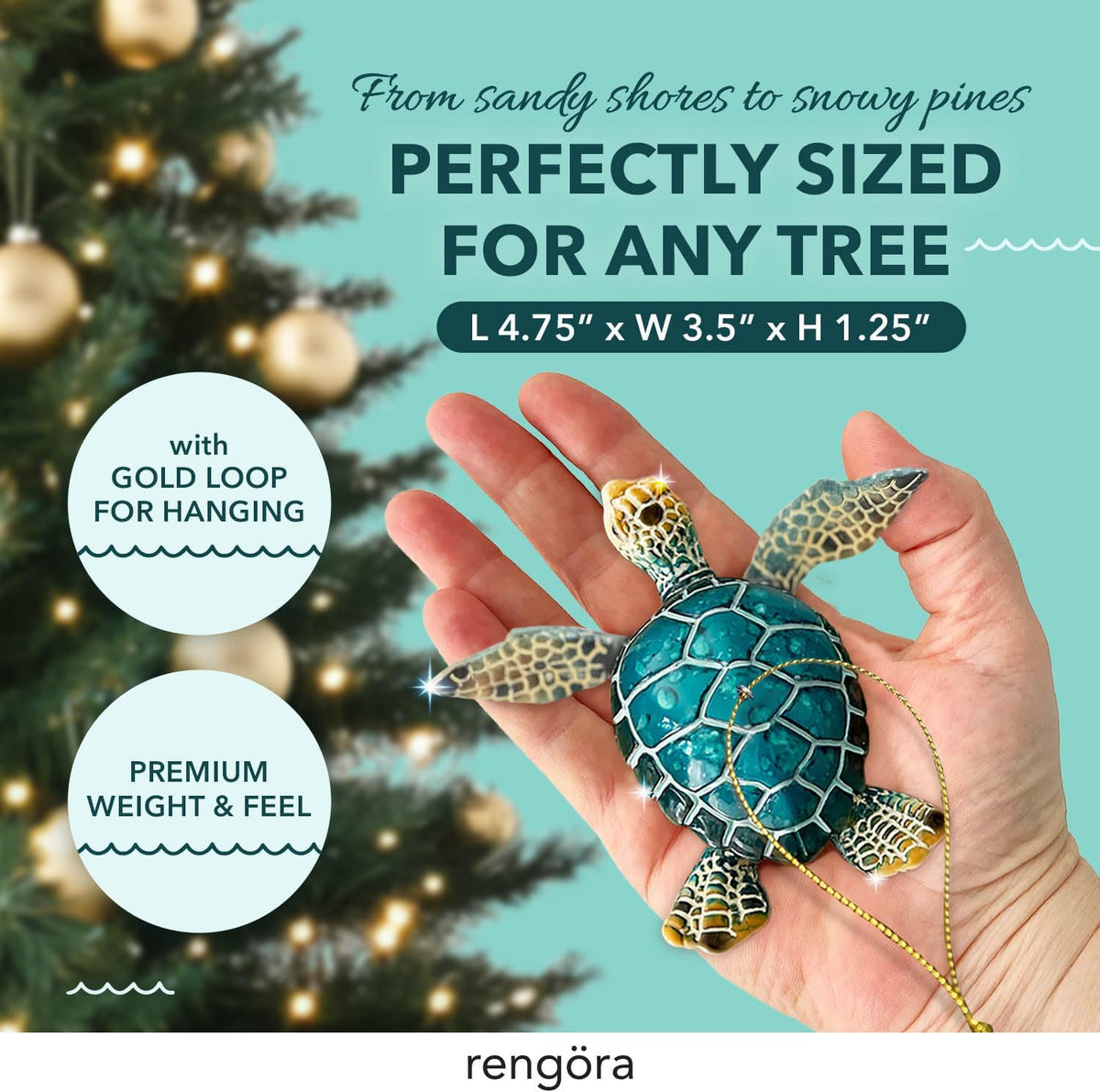 Hand-Painted Beach Christmas Ornament – Blue Sea Turtle Coastal Tree Decoration – Unique Nautical Christmas Ornament – Stocking Stuffer Gift for Ocean & Sea Life Lovers