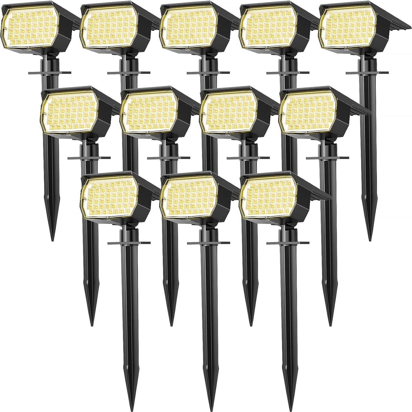 Solar Spot Lights Outdoor Waterproof IP65, 12 Pack Landscape Spotlights with 46 LEDs, 3 Modes Auto On/Off Solar Powered Flood Lights for Outside Pathway, Yard, Garden, Walkway (Warm White)
