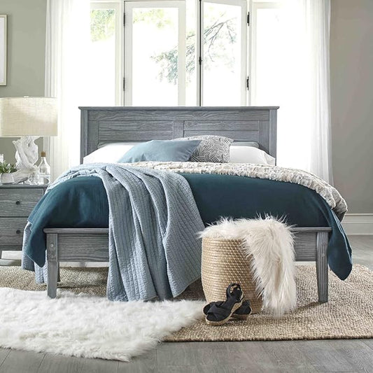 Grain Wood Furniture Greenport Solid Wood Platform Bed, Full Size, Brushed Grey