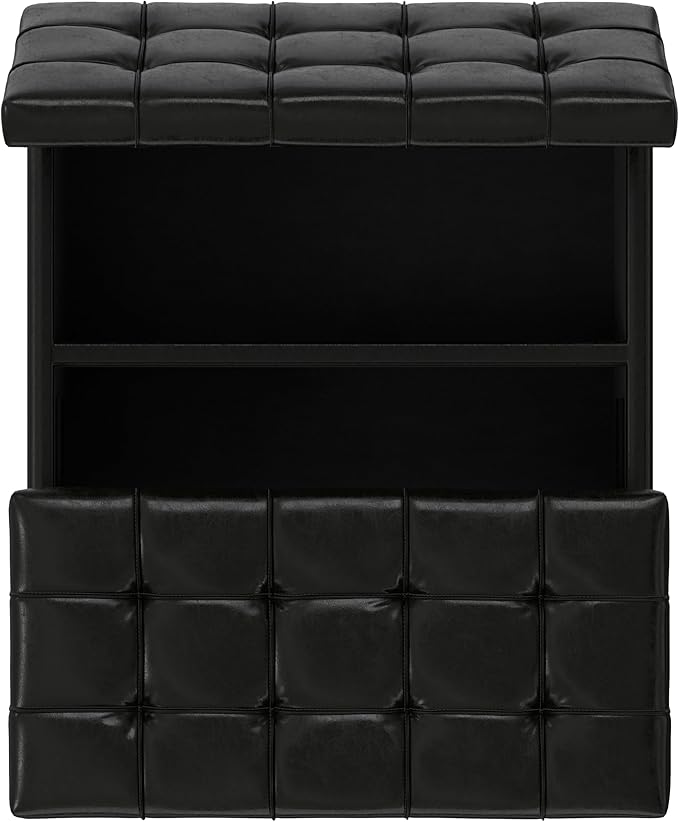 SIMPLIHOME Harrison 30 inch Wide Transitional Square Small Coffee Table Storage Ottoman in Midnight Black Vegan Faux Leather, Assembled, for The Living Room and Bedroom