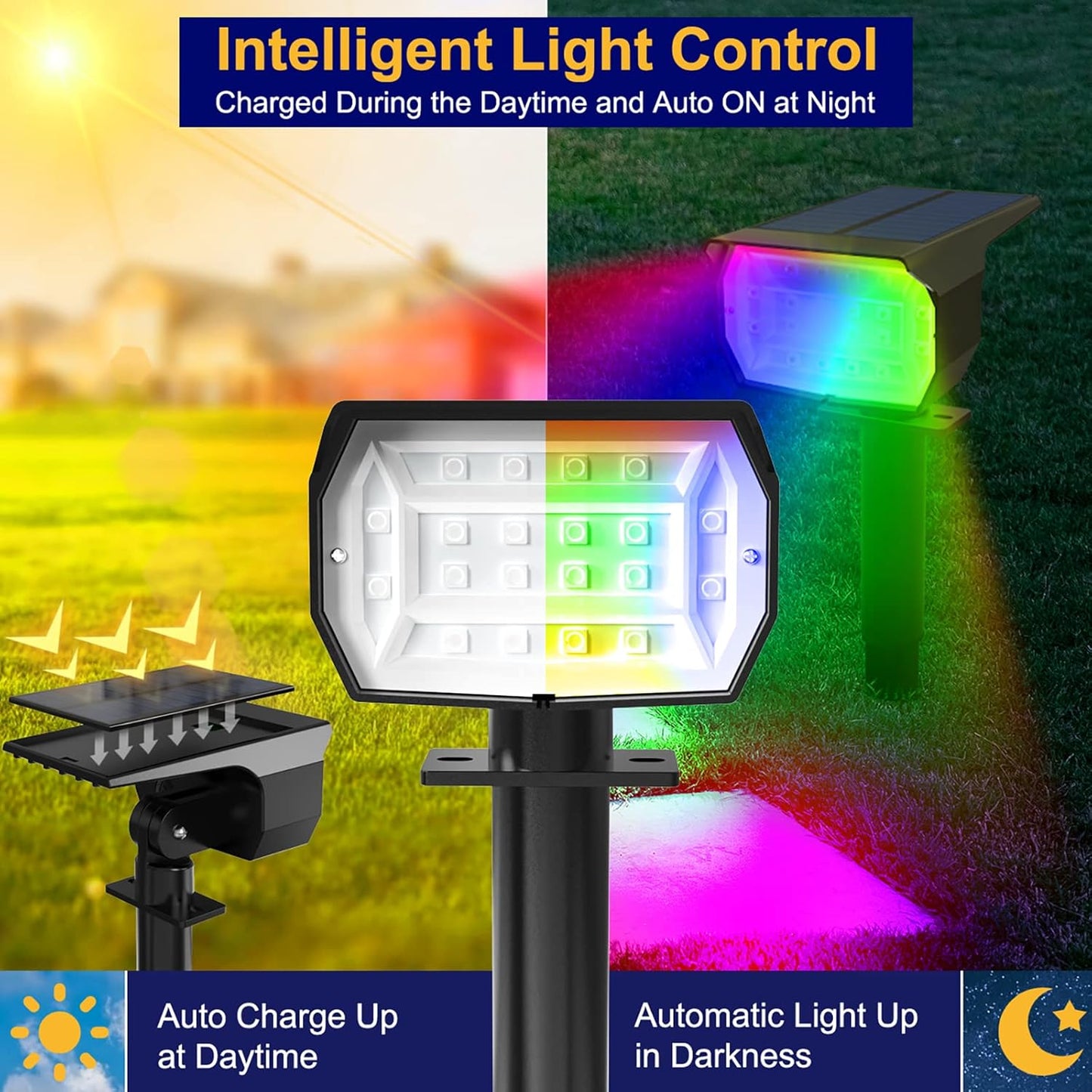 nipify Solar Spot Lights Outdoor Color Changing, 7 Modes Halloween RGB Solar Powered Waterproof Spotlight, Landscape Lighting for Outside Yard Garden Pathway