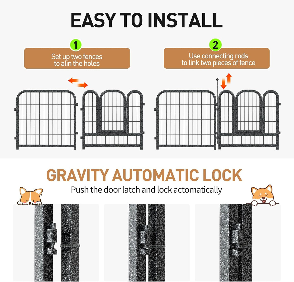 Metal Dog Playpen, 24 Inch Height 8 Panels, Ideal Dog Fence for Large/Medium/Small Dogs Indoor & Outdoor Bliss, Perfect Dog Pen for Camping, Yard, and RV | Black-Silver