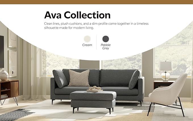 SIMPLIHOME Ava Sofa in 100% Recycled Polyester Tightly Woven Performance Fabric, Pebble Grey, 90-inches Wide, Handcrafted Mid-Century Modern Style Sofa for Living Room or Couch for Family Room