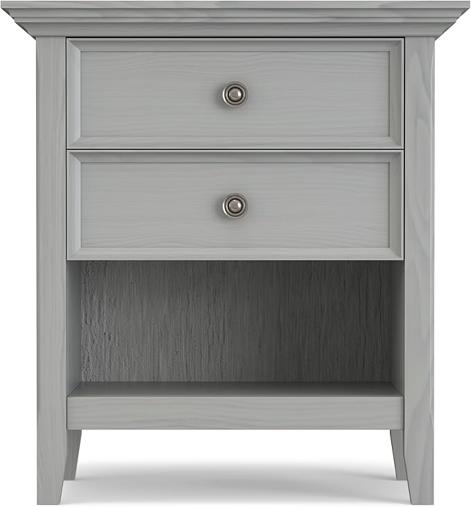 SIMPLIHOME Amherst SOLID WOOD 24 Inch Wide Traditional Bedside Nightstand Table in Fog Grey, For the Living Room and Bedroom
