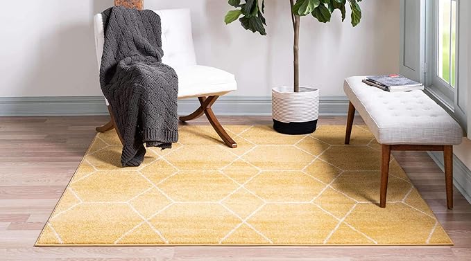 Unique Loom Trellis Frieze Collection Area Rug - Geometric (6' Square, Yellow/ Ivory)