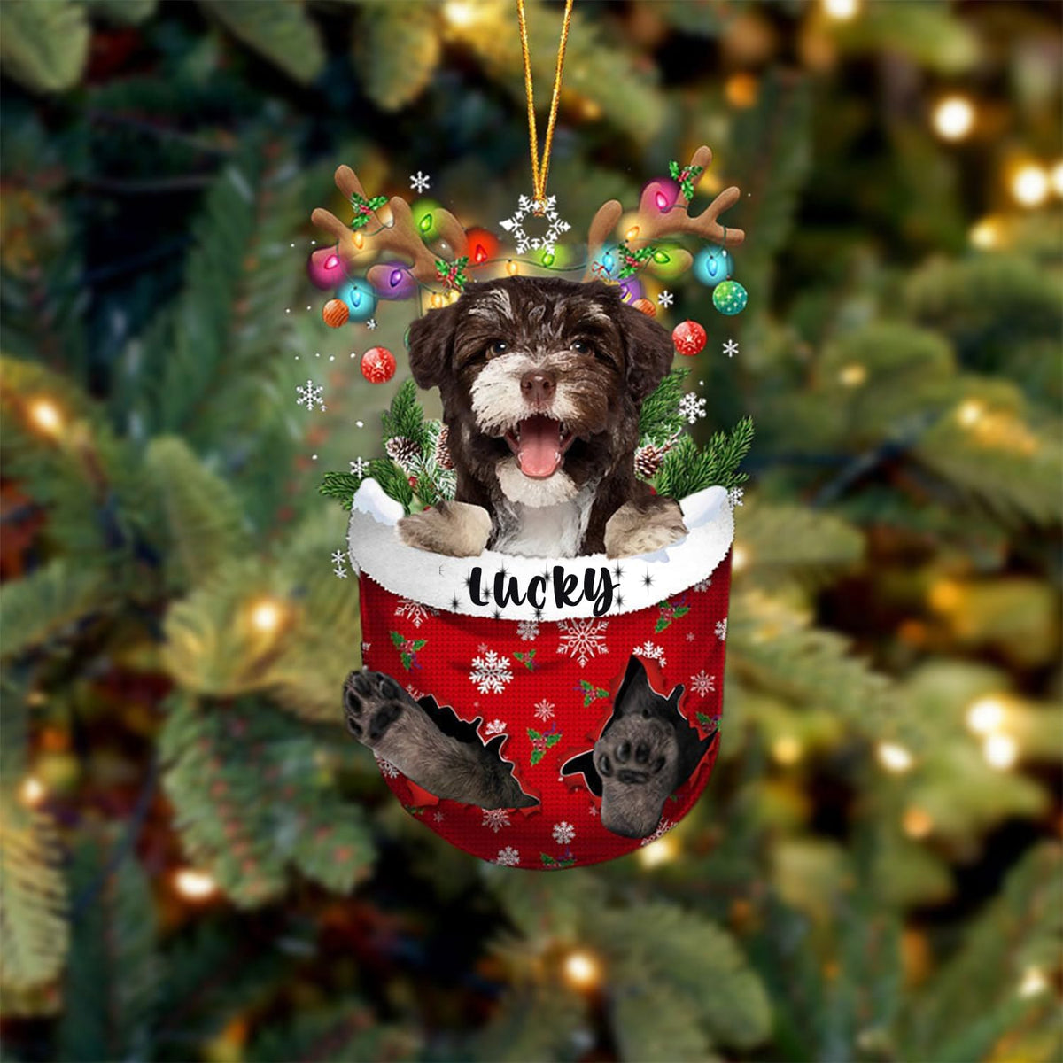 Havanese 2 Dog Christmas Ornament, Havanese 2 in Snow Pocket Christmas Tree Ornament, Dog Lovers Gift Idea Xmas Decor, Christmas Decorations for Tree, Christmas Ornament Gift for Dog Lovers