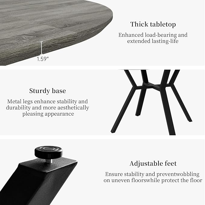 Extendable Round Dining Table Set for 4-6 People, 43.3"-59.1" Extendable Kitchen Table with 4 Upholstered Chairs, Space Saving for Kitchen Dining Room (Grey Table+4 Brown Chairs)