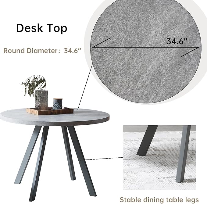 Round Dining Table, Mid Century Modern Small Round Dining Table 34.6 Inch, Leisure Coffee Table, Saving Space (Table)