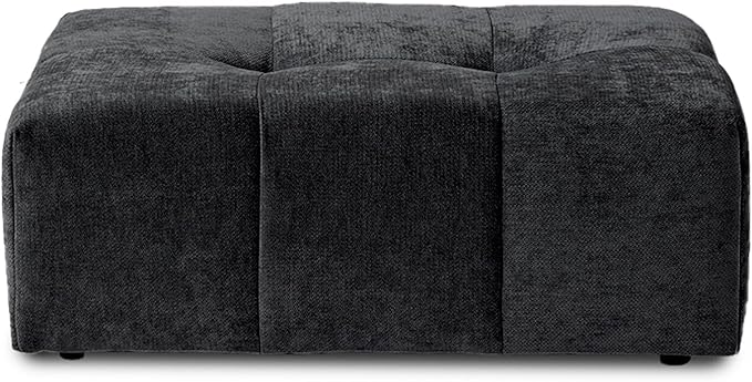JACH Modern Ottoman Seat for Living Room, Linen Fabric Ottomans, Minimalist Foot Stool, Comfy Breathable Footstool for Living Room Apartment (Black)