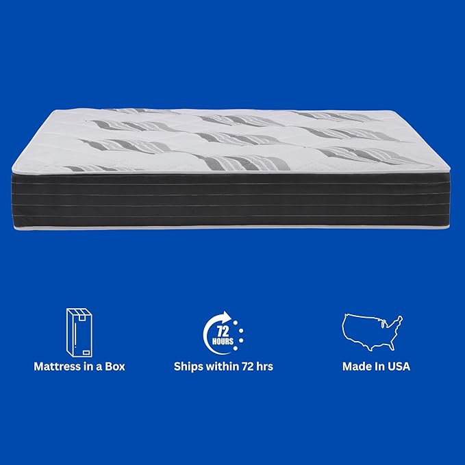 Roam 2.0 RV 12" Hybrid Mattress with Gel Memory Foam, RV Short King 72x75 Mattress, Luxury Medium Feel Made in USA