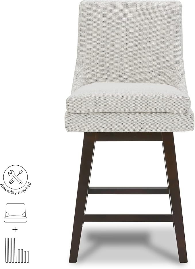 CHITA Bar Stools Set of 2, Counter Height Swivel Barstools, FSC Certified Morden Upholstered Fabric Counter Chairs with Back Support, 26.8" H Seat Height, Fabric in Ivory