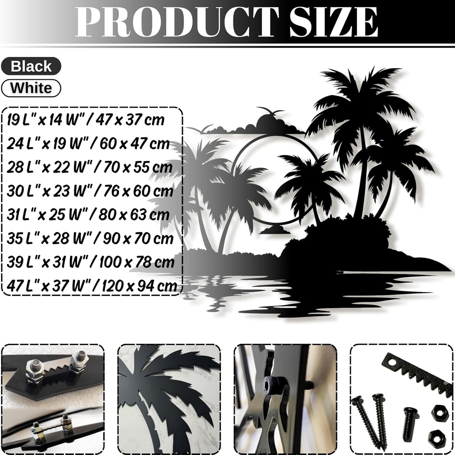 Palm Tree Metal Wall Decor,Palm Tree Metal Wall Art,Metal Palm Tree,Metal Palm Tree Wall Decor,Tropical Metal Wall Art,Beach Wall Decort,Metal Wall Decor (style 2,black,28 L" x 22 W" / 70 x 55 cm)