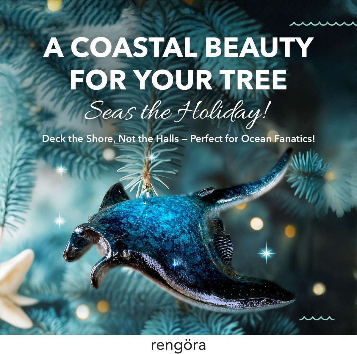 Hand-Painted Beach Christmas Ornament – Coastal Tree Decoration for Ocean Lovers – Unique Nautical Ornament for Christmas Tree or Stocking Stuffer Gift (Manta Ray)