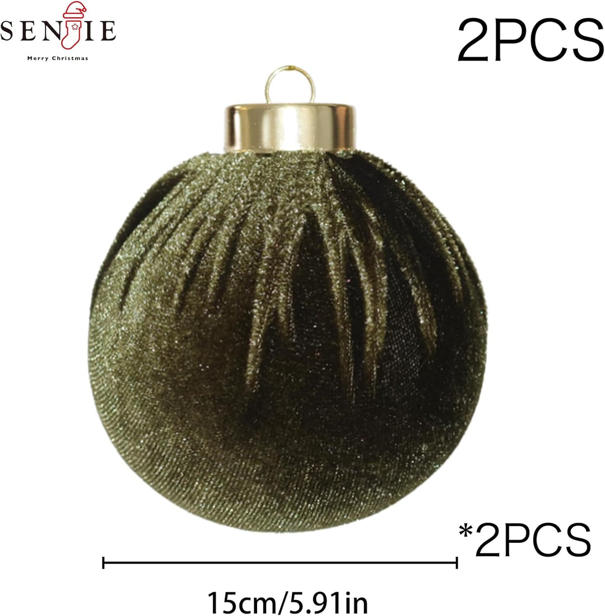 6inch Big Green Velvet Christmas Ornaments, 2pcs Flocked Ornaments Balls Sets for Christmas Tree Decorations