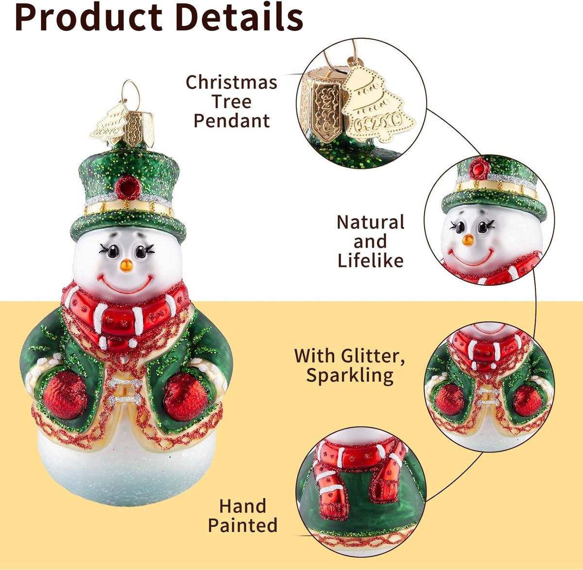 Snowman Christmas Tree Ornaments,Hand-Blown Glass Ornaments for Christmas Tree,Top Hat Collection Figurine Hanging Ornament,Christmas Decorations for Snowman Lovers Holiday Party Gifts