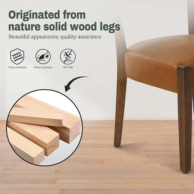 Modern Dining Chairs Set of 6, Faux Leather Upholstered Kitchen & Dining Room Chairs, Mid Century Modern Wooden Dining Chairs Oversized Sturdy Rounded Chairs Curved Back, Brown