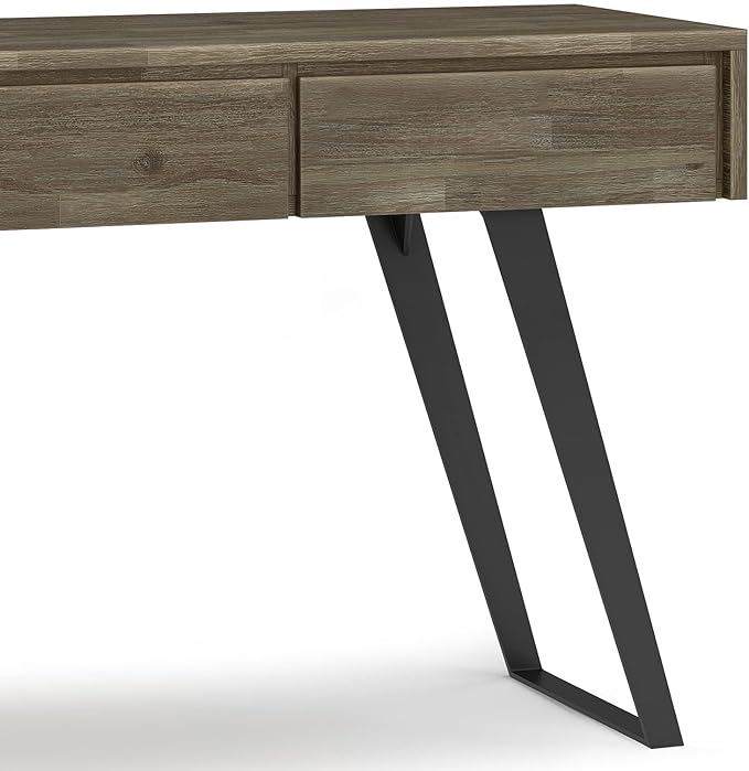 SIMPLIHOME Lowry SOLID ACACIA WOOD and Metal 60 Inch Wide Modern Industrial Console Sofa Table in Distressed Grey, For the Living Room Entryway and Bedroom