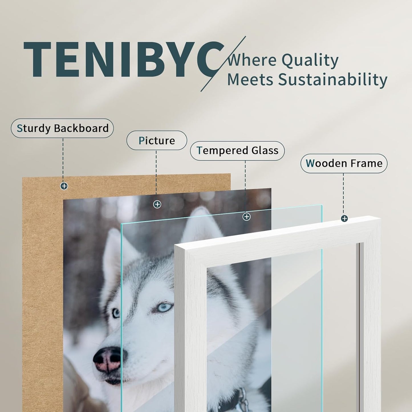 8x10 Picture Frame Set - 3 Pack, Textured White Solid Wood, HD Tempered Glass, Gallery Photo Frame, Table or Wall Display