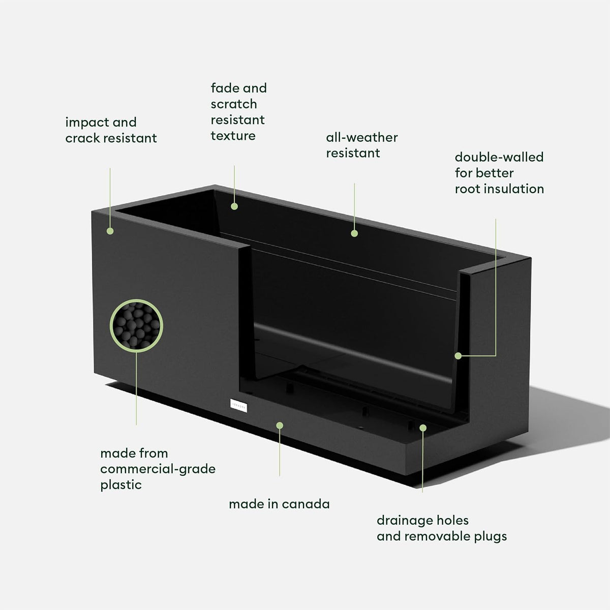 Veradek Block Series Long Box Planter - Large Rectangular Planter for Indoor or Outdoor Patio/Porch | Durable All-Weather Use with Drainage Holes | Modern Décor for Tall Plants, Flowers or Shrubs