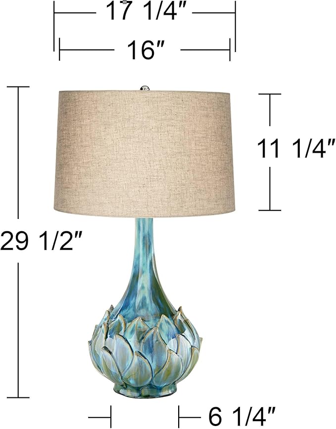 Possini Euro Design Kenya Modern Table Lamp 29 1/2" Tall Blue Green Reactive Glaze Ceramic Beige Linen Tapered Drum Shade for Bedroom Living Room House Home Bedside Nightstand Office Entryway Kids