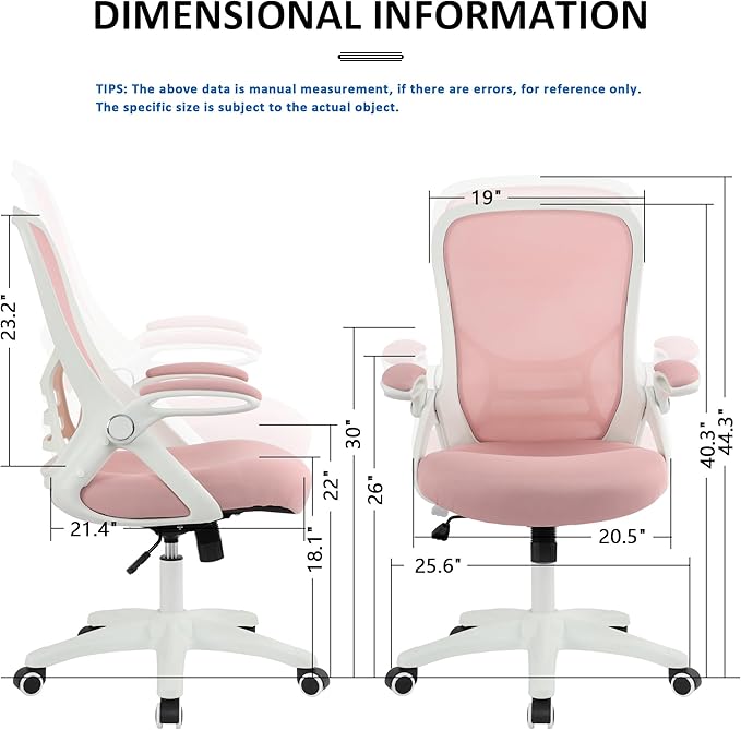 HYLONE Office Chair Ergonomic Desk Chair with Adjustable Armrests, Mesh Executive Chair, Home Office Computer Chairs for Long Hours(Pink)