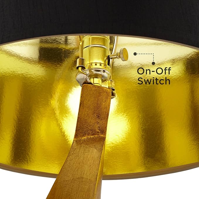 Possini Euro Design Zeus Mid Century Modern Glam Luxury Table Lamp 28.5" Tall Sculptural Gold Leaf Metal Black Fabric Tapered Drum Shade Decor for Living Room Bedroom House Bedside Nightstand Home