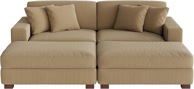 Modular Sectional Couches for Living Room, Modern Loveseat 2-Seater Sofa Couch with Ottoman, Upholstered Couches for Living Room Bedroom, Camel