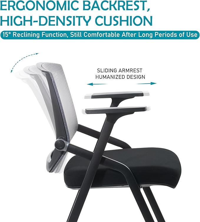 Conference Room Chairs, Folding Office Desk Chair with Lumbar Support and Sliding Armrest, Stackable Office Guest Chairs & Reception Chairs(8 Pack)
