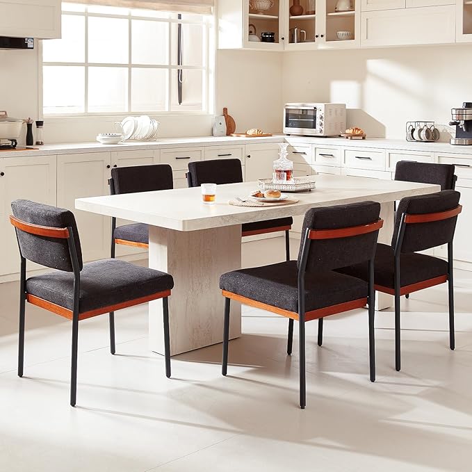 Modern Dining Chairs Set of 4, Kitchen Chairs with Thick Cushions and Adjustable Foot Pads, Upholstered Fabricr Dining Room Chairs with Sturdy Metal Legs,Black