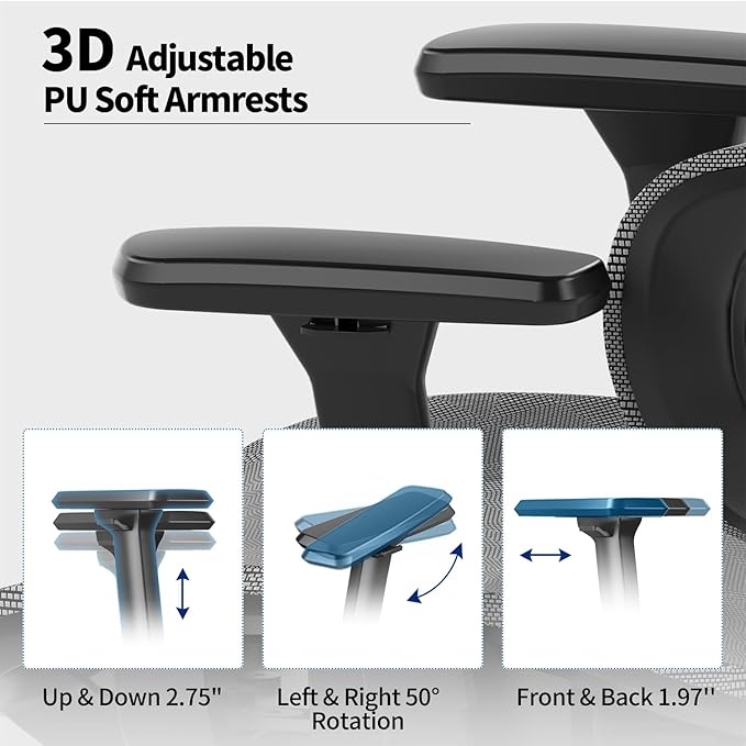 PatioMage Ergonomic Office Chair, Big and Tall Desk Chair with Adjustable Lumbar Support & Seat Depth, High Back Computer Chair, Swivel Mesh Chairs with Wheels for Home Office, Darkgrey