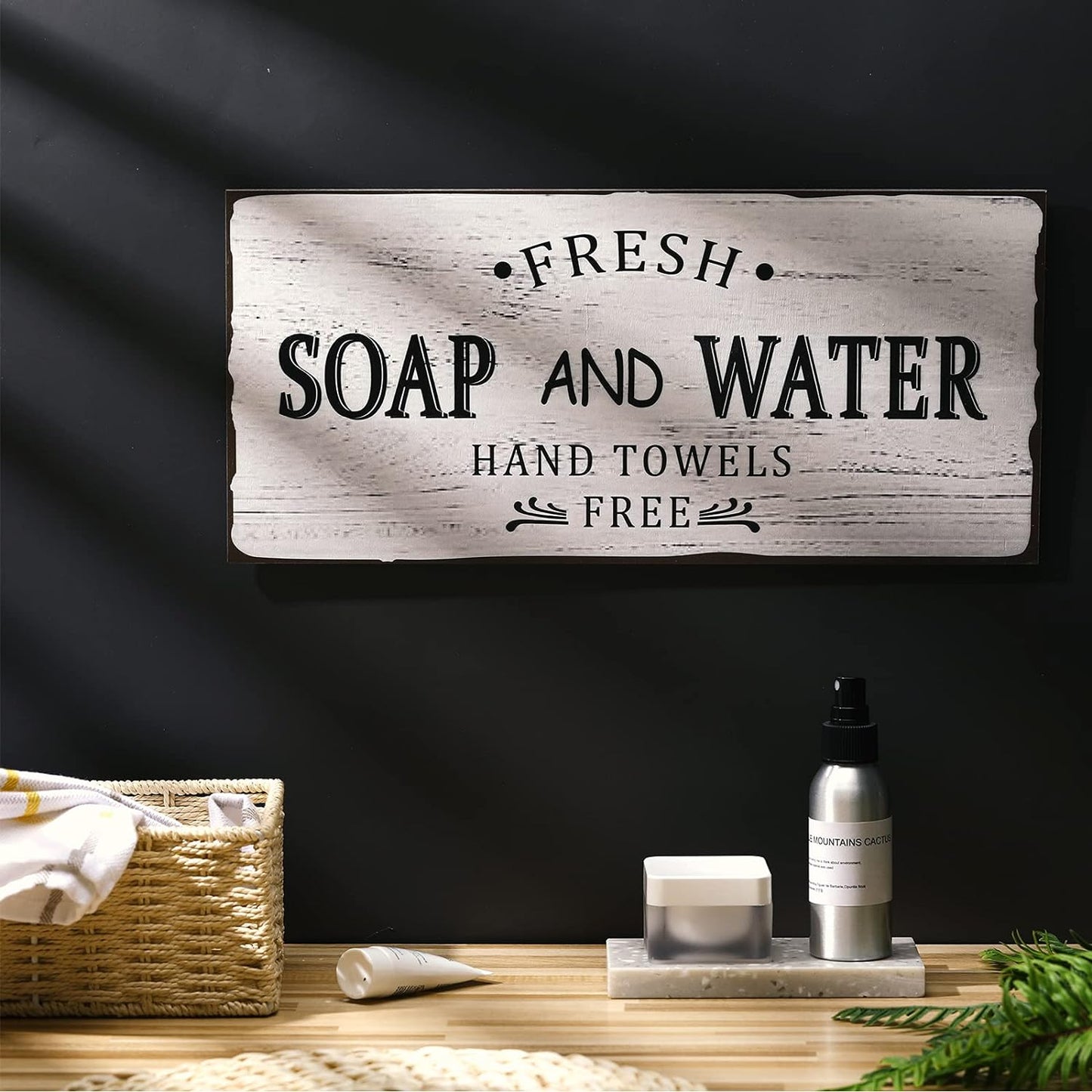 Jetec Farmhouse Bathroom Decor, Fresh Soap and Water Sign Vintage Bathroom Wood Plaque Rustic Wall Decor for Wall Art Decoration Restroom(Classic)