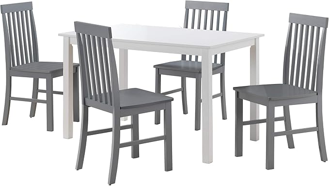 Walker Edison 4 Person Modern Farmhouse Wood Small Dining Table Dining Room Kitchen Table Set 4 Chairs Set, 48 Inch, White and Grey