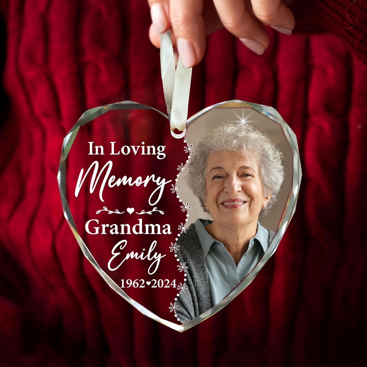 2025 Personalized Memorial Glass Ornament – Christmas-Birthday-Anniversary Keepsake for Loss of Loved One – Custom Photo Name Year – in Loving Memory Heart Clear Decoration
