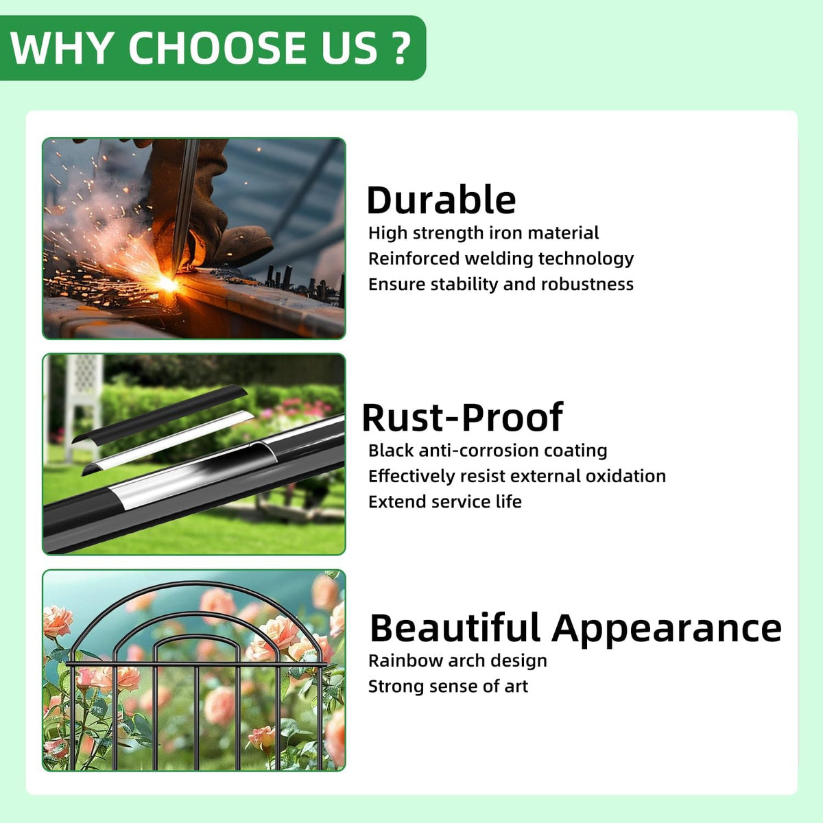 Decorative Garden Fence, 26in(H) x27ft Rustproof Metal No Dig Fence Animal Barrier Fence for Dog Rabbit, Wire Border Panel Fencing for Yard Patio Outdoor Decor 25 Pack