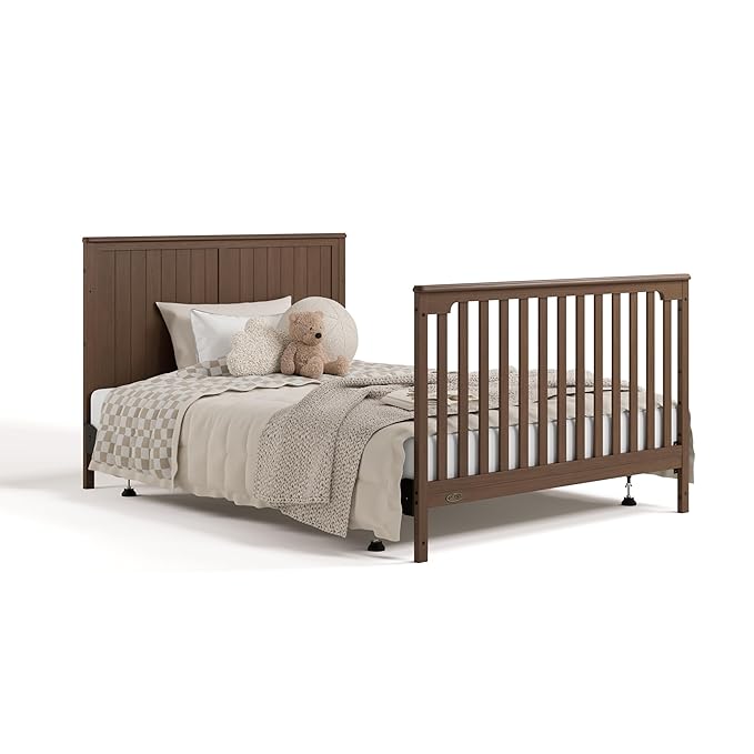 Graco Hadley 5-in-1 Convertible Crib & Changer (Hazelnut) – GREENGUARD Gold Certified, Fits Standard Crib Mattress, Converts to Toddler Bed and Full Bed, 4 Adjustable Mattress Heights